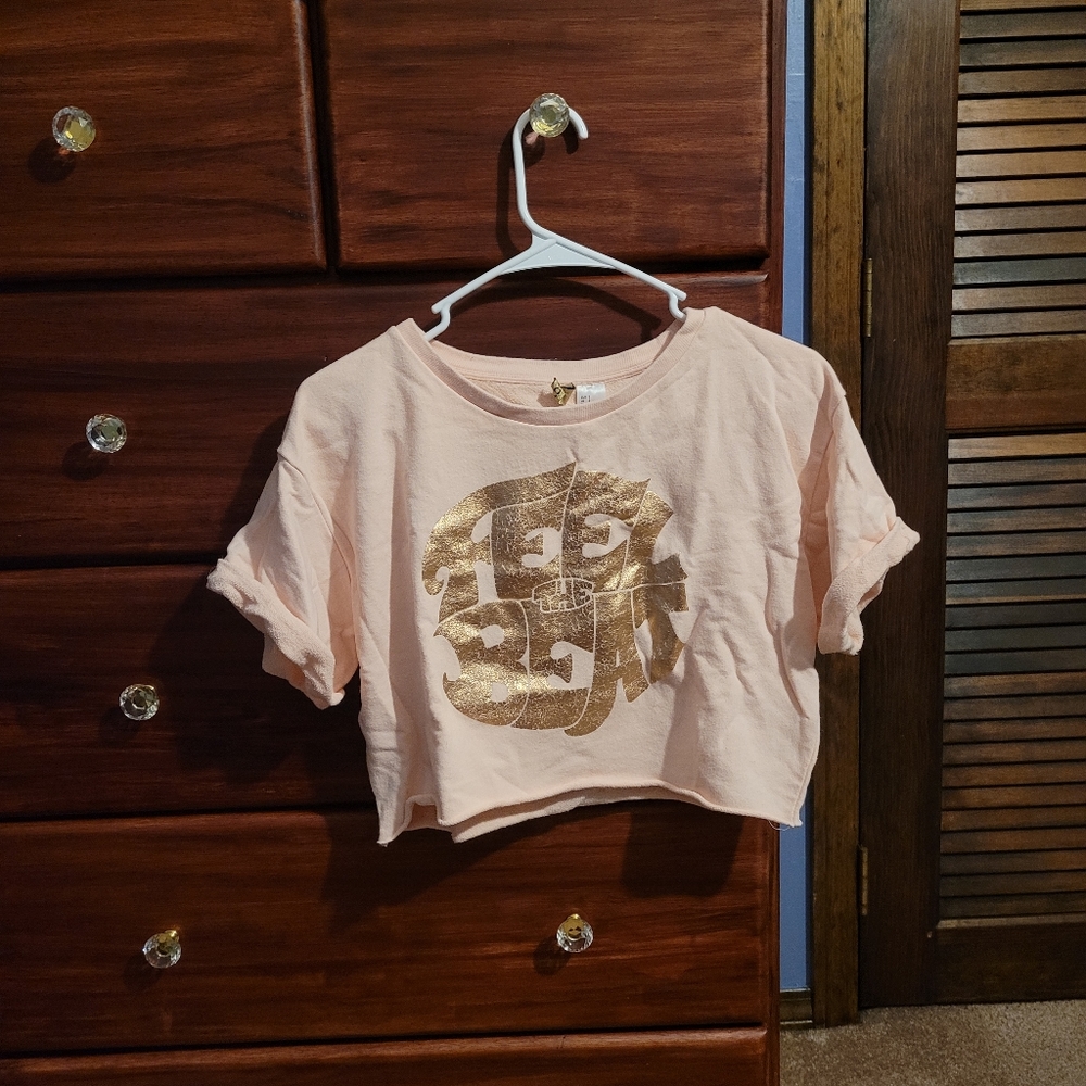 H&M Divided Feel The Beat Crop Top Pastel Pink Shirt Retro Women's Size S Small